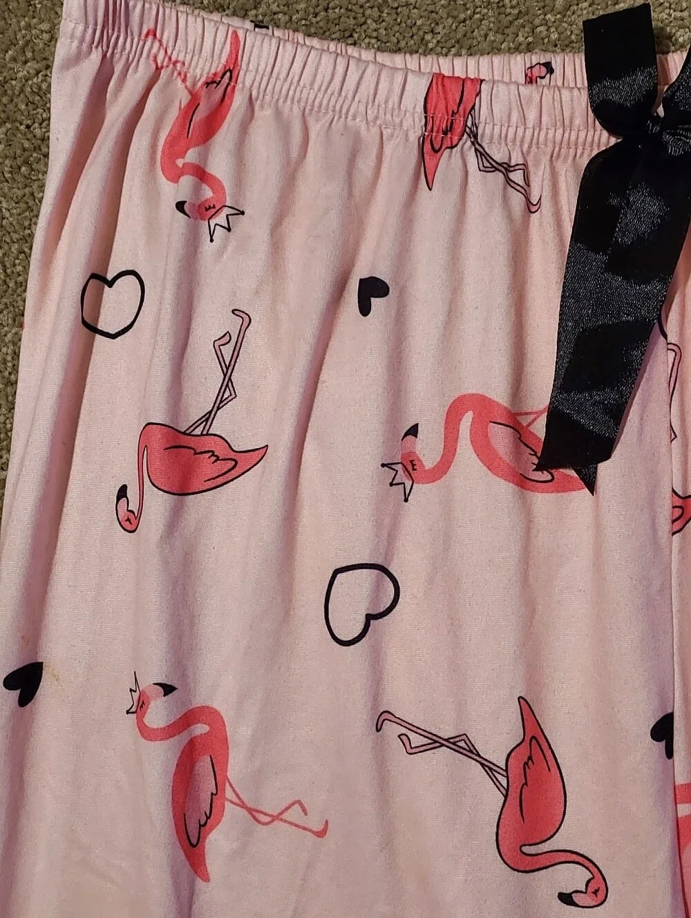 Pink Flamingo Pajama Lounge Pants Silky Soft Size 4 Elastic Waist Hearts